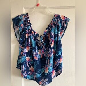 Rip Curl Floral Blouse - Blue and Pink